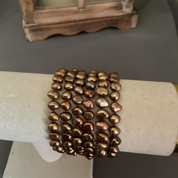 VTG Ciner Golden Bronze Fresh Water Pearls 6 Strands Bracelet. - Picture 2 of 5